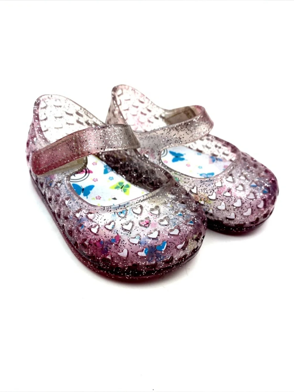 Wonder Nation Baby Sandals Size 2 Girls Jelly Shoes Adjustable Butterfly Rubber
